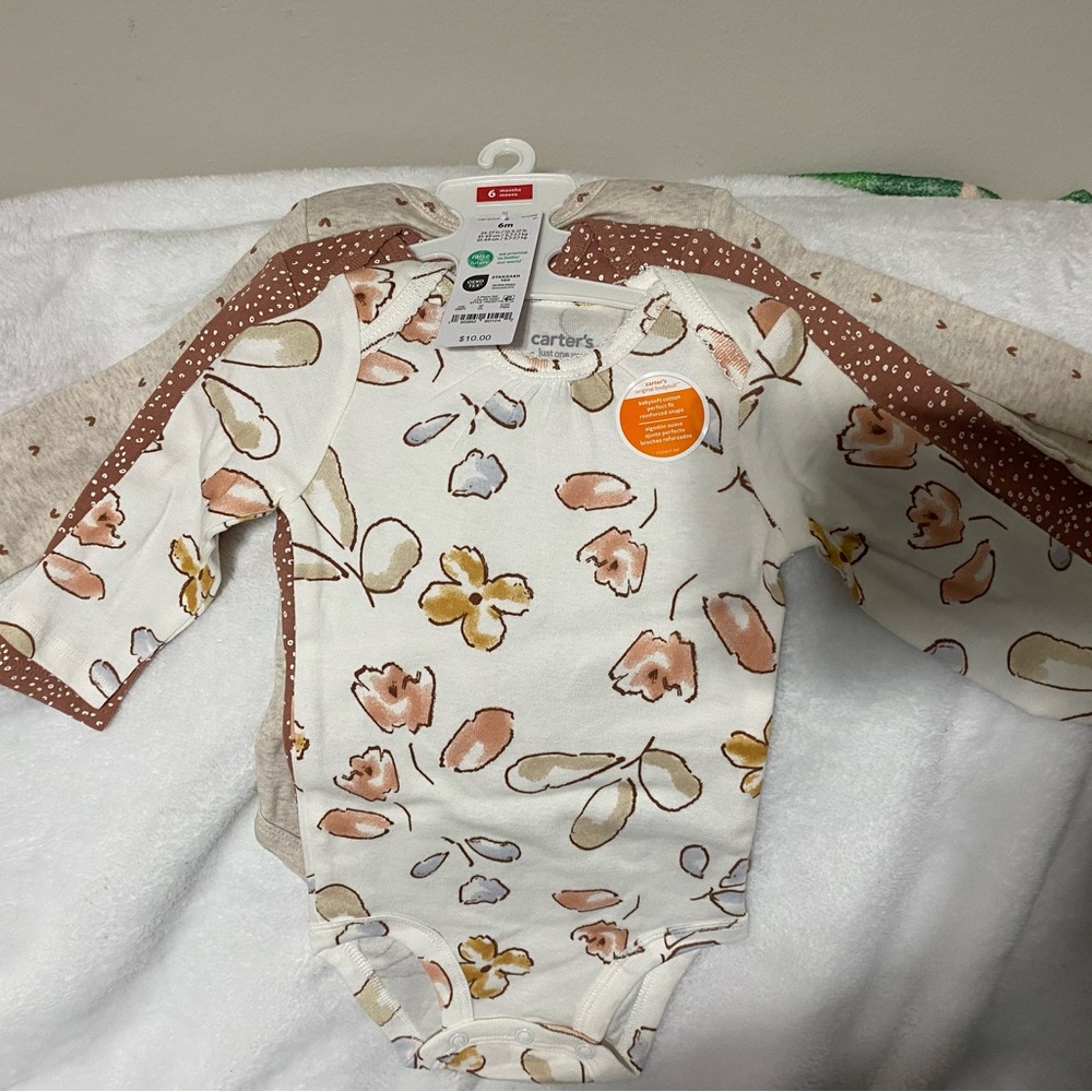 Carter's Floral Long Sleeve Bodysuit - Cream and Tan